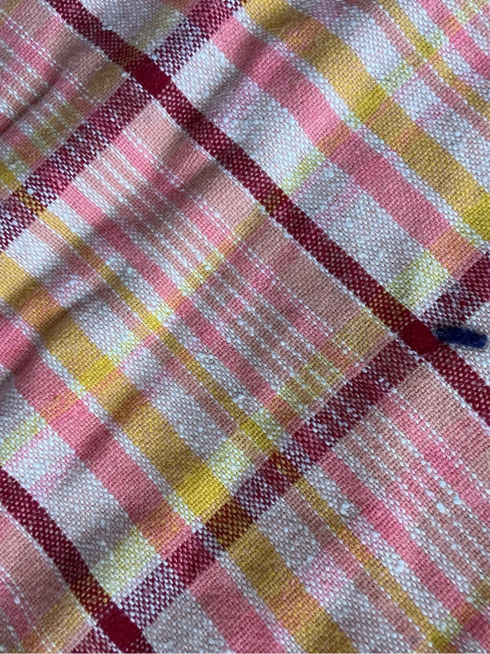 Vintage handmade patchwork quilt yarn tied plaid blanket with skirt 82x70